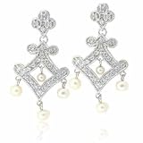 Sterling Silver Simulated Pearl and Simulated Diamond CZ Chandelier Earrings