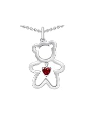 Original Star K (tm) Love Teddy Bear with 4mm Heart Shape Created Ruby in 925 Sterling Silver