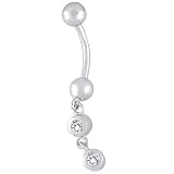 14K White Gold .14 Genuine Diamond Dangle Belly Ring