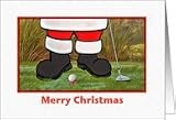 Christmas, Merry, Santa Playing Golf Card
