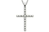 14K White Gold Cross Pendant Enhanced with Burnish Set Diamonds, Sliding on a 16 Cable-Chain Necklace.