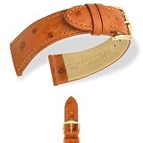 HIRSCH Massai L, Genuine Ostrich, 70 Gold Brown, 16 mm, Gold Buckle