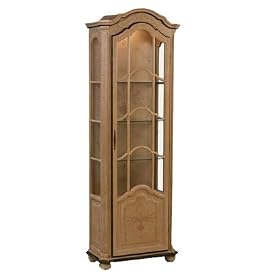 Traditional Style Antiqued Furniture - Ivory Curio Cabinet w/ Glass Door & Light LT-0068