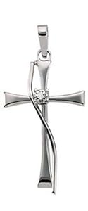 0.010tcw 14 Karat White Gold Diamond Cross Pendant with 16 Inch chain