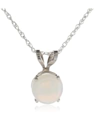 10k Gold 6mm Round Opal 4-Prong Solitaire Pendant, 17"