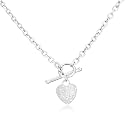 9ct White Gold Oval Belcher T-Bar Diamond Pave Heart 17" Chain