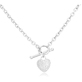 9ct White Gold Diamond Pave Heart Chain