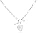 9ct White Gold Oval Belcher T-Bar Diamond Pave Heart 17" Chain