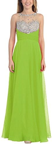 LadyFirst Women's Long Tulle Beaded Scoop Backless Evening Party Dress Lime 4