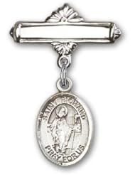 Sterling Silver Baby Badge with St. Richard Charm and Polished Badge Pin