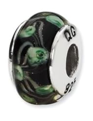 Sterling Silver Black And Green Pentagon Shaped Hand-blown Glass Charm