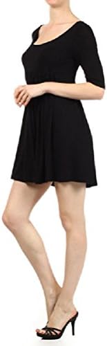 Ever77 Women's Rayon 3/4 Sleeve A-line Baby-doll Mini Dress/Made in USA/TD1031 (S, Black)