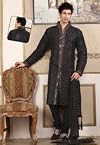 Black Raw Silk Embroidered Kurta Pajama