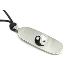 Ying Yang Pewter Surfboard Pendant on Adjustable Cord Necklace