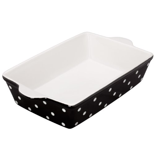 Best Price Signature Housewares Dots 8-Inch by 11-Inch Stoneware Baking Dish, Black