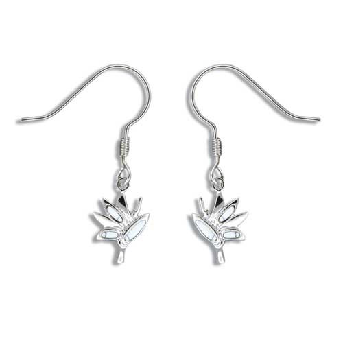 Sterling Silver Hawaiian White Turquoise Bird of Paradise Earrings