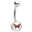 Stainless Steel Fly Away Home Butterfly Logo Belly Ring