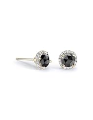Victoria Kay 1ct Black and White Diamond Halo Stud Earrings in 14K Yellow Gold (IJ, I1-I2)