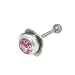 Flower Barbell Tongue Ring with Pink Jewel