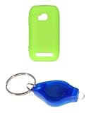 Premium Neon Green Silicone Soft Skin Case Cover + Atom LED Keychain Light for Nokia Lumia 710 (T-Mobile)