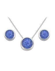 Created Sapphire Pendant and Stud Earrings Set in Sterling Silver 2.00 Carat Total Gem Weight