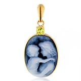 14K Yellow Gold Frame Peridot Mother Cameo Pendant