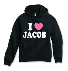 I Heart (Love) Jacob Adult Black Hooded Sweatshirt