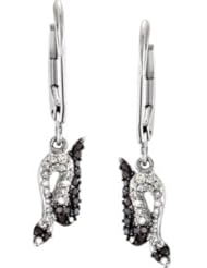 Sterling Silver 1/6 Ct Tw/Pair Genuine Black Spinel And Diamond Snake Earrings
