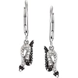 Sterling Silver 1/6 CT TW/PAIR Genuine Black Spinel And Diamond Snake Earrings Diamond quality A (I2 clarity, I-J color)