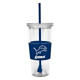 NFL Detroit Lions 22 Ounce Insulated Tumbler with Rubber Sleeve and Stir Straw