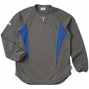 MLB Texas Rangers Adult Long Sleeve Crew Tech Fleece Pllovr (Pro Granite/Pro Royal, Medium)