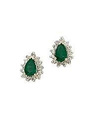 14K Yellow Gold Pear Emerald and Diamond Earrings