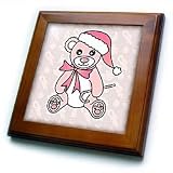 Christmas Cute Pink Teddy Bear with Santa hat - 8x8 Framed Tile