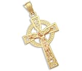 14k Yellow and Rose Gold Celtic Cross Crucifix Pendant