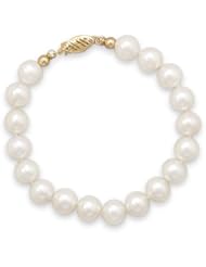 8" 8-8.5mm Cultured Freshwater Pearl Bracelet Individually Knotted with a 14K Yellow Gold Clasp