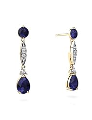 Genuine Sapphire 14kt Yellow Gold Dangle Drop Earrings