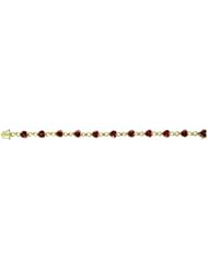14K Yellow Gold Heart Shaped Garnet Tennis Bracelet