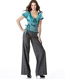 XOXO - XOXO Smocked Charmeuse Blouse & Wide-Leg Plaid Trouser