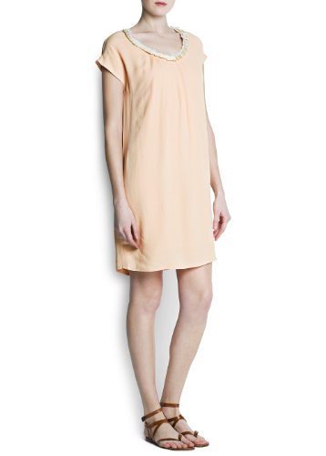 Mango Women's Embellished Neckline Dress, Peach, 4