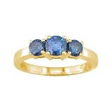 1/2 CT 3 Stone Blue Diamond Ring 14K Yellow Gold (Available In Sizes 5 - 10)