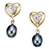 14k Gold, Black Cultured Pearl with Pink CZ Earring