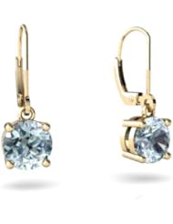 Genuine Aquamarine 14kt Yellow Gold Lever Back Earrings