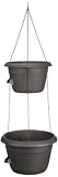Plastia 1808530024 Blumenampel Siesta Duo mit Dochtbewässerung 25, 30 cm + Kette, Farbe anthrazit