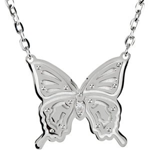Stainless Steel Butterfly and Diamond Pendant Necklace 16 Inch Diamond Cut Cable Chain by Black & Blue Jewelry Co NYC