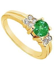 Emerald and Diamond Ring 14K Yellow Gold - 0.75 CT TGW