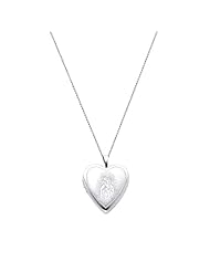 Sterling Silver Engraved Our Lady Guadalupe Heart Locket Pendant (0.8" or 20mm Height) with 1.0mm Rolo Cable Chain - 18" Inches