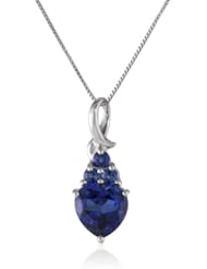 10k White Gold Created Blue Sapphire and Created Ceylon Sapphire Heart Pendant Necklace, 18"
