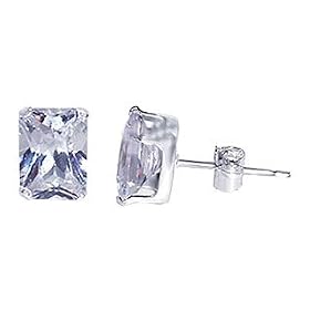Buy 7 MM Emerald Cut Clear Cubic Zirconia .925 Sterling Silver Post Stud Earrings by Gem Avenue
