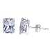 7mm x 5mm Emerald Cut Clear Cubic Zirconia .925 Sterling Silver Post Stud Earrings