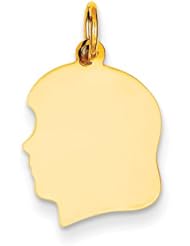14k Plain Medium .035 Gauge Facing Left Engravable Girl Head Charm Cyber Monday Special